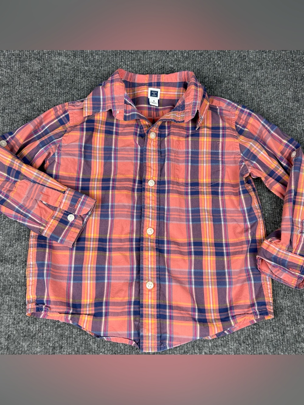JANIE & JACK Boys 3 Madras Plaid Cotton Oxford Shirt Easter Church Family Pics